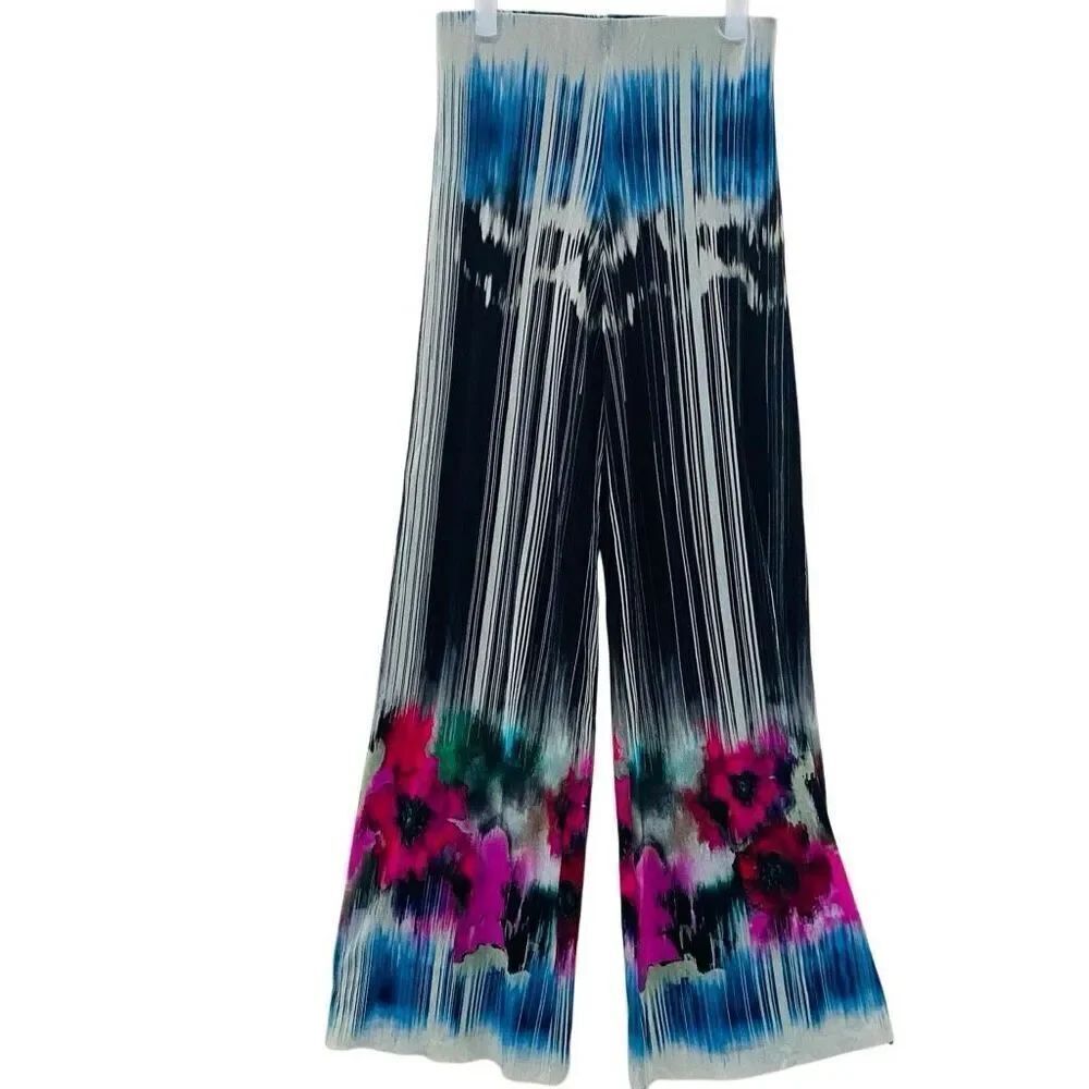 Petit Pois By Viviana G Floral Striped Pull-on Wide Leg Pants Multicolor Small
